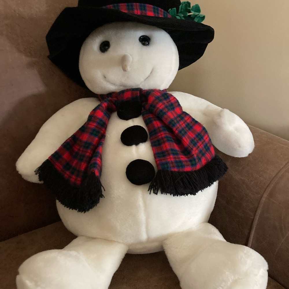SNOWDEN Collection Plush Snowman with Plaid Scarf and Hat